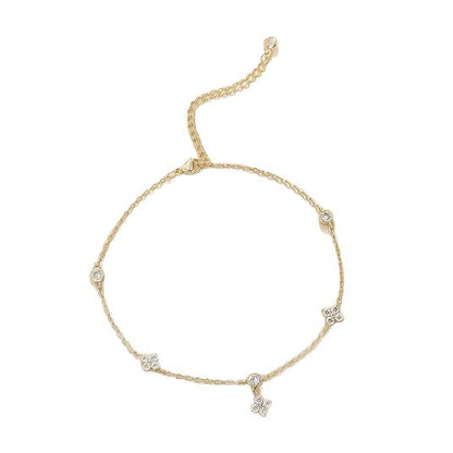 Wholesale 5 Pcs Brass Heart Clover Anklet Zircon Gold Beach Jewelry