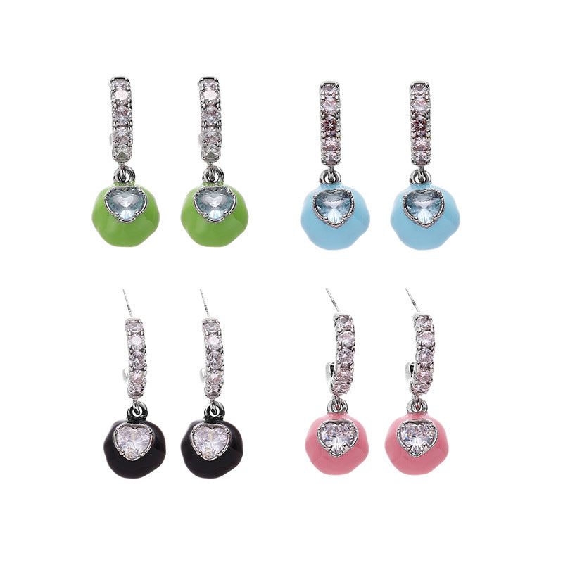 Wholesale 5 Pairs Set Brass Colorful Enamel Ball Dangle Earrings Heart Zircon Crystal Hoops Elegant Fashion Jewelry Retail Ready