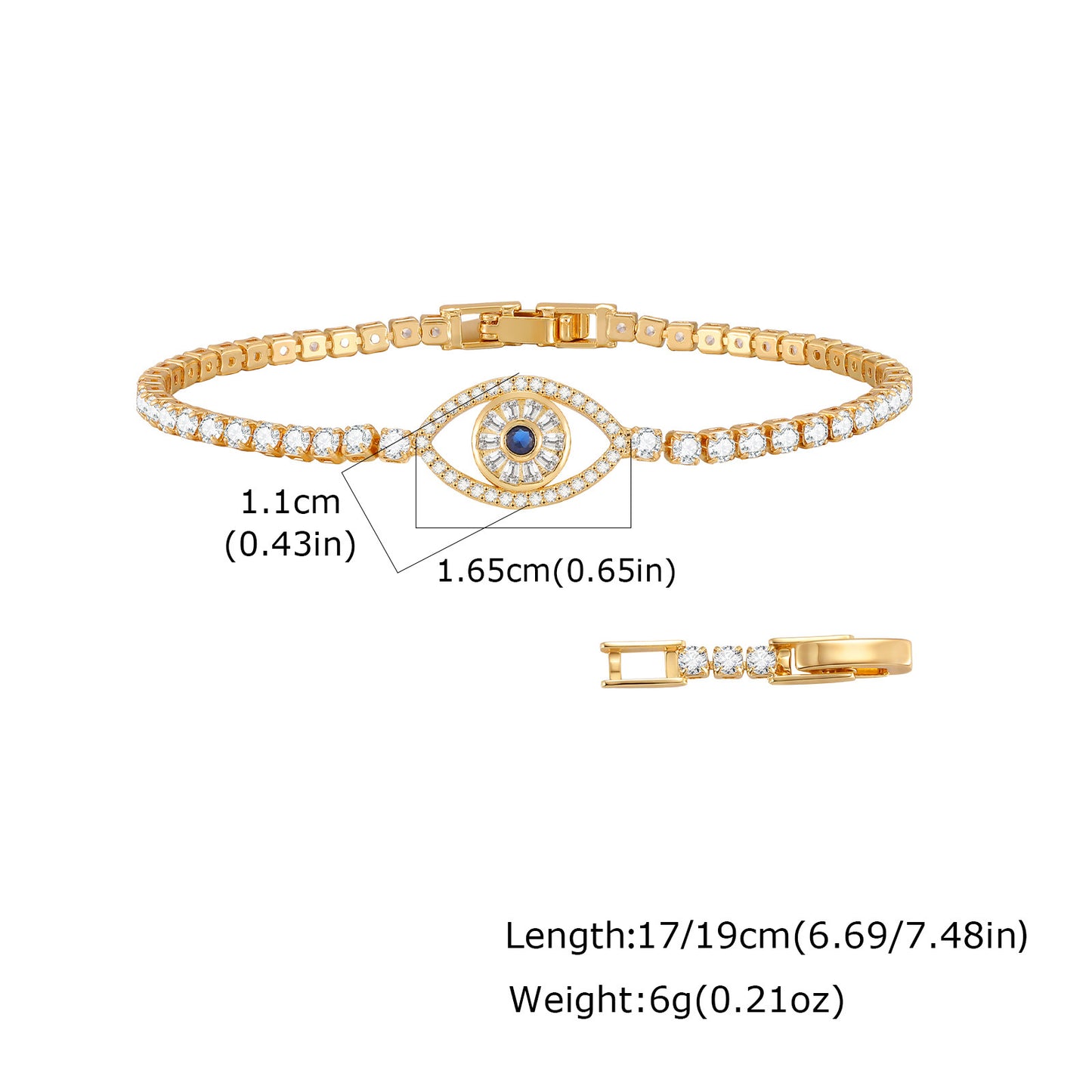 Wholesale 5 Pcs Brass Evil Eye Clover Tennis Bracelet Zircon Gold
