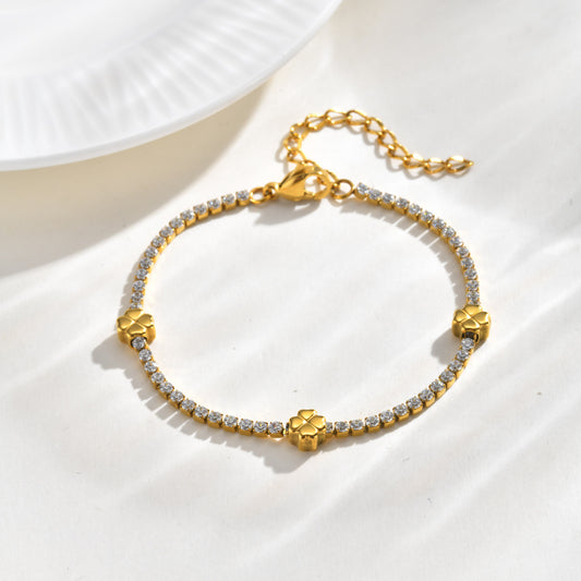 Wholesale 5 Pcs Stainless Steel Tennis Bracelet Heart Clover Zircon Gold