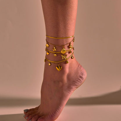 Wholesale 5 Piece Stainless Steel Starfish Shell Anklet Set Summer Beach