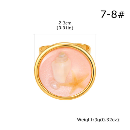 Wholesale 5 Pcs Stainless Steel Ocean Resin Ring Shell Starfish Jewelry