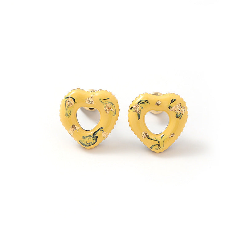 Wholesale 5 Pairs Set Brass Sweet Yellow Enamel Heart Stud Earrings  Assorted Fashion Earring Bundles