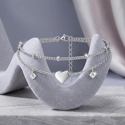 Wholesale 5 Pcs Brass Double Layer Anklets Butterfly Shell Heart Zircon