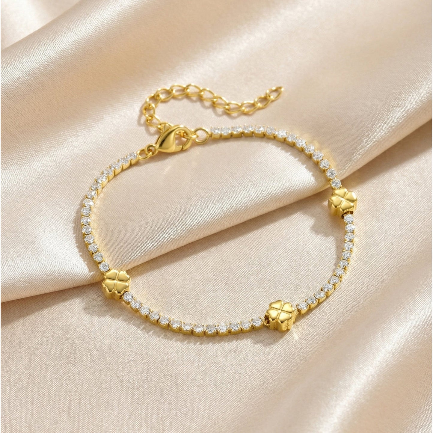 Wholesale 5 Pcs Stainless Steel Tennis Bracelet Heart Clover Zircon Gold