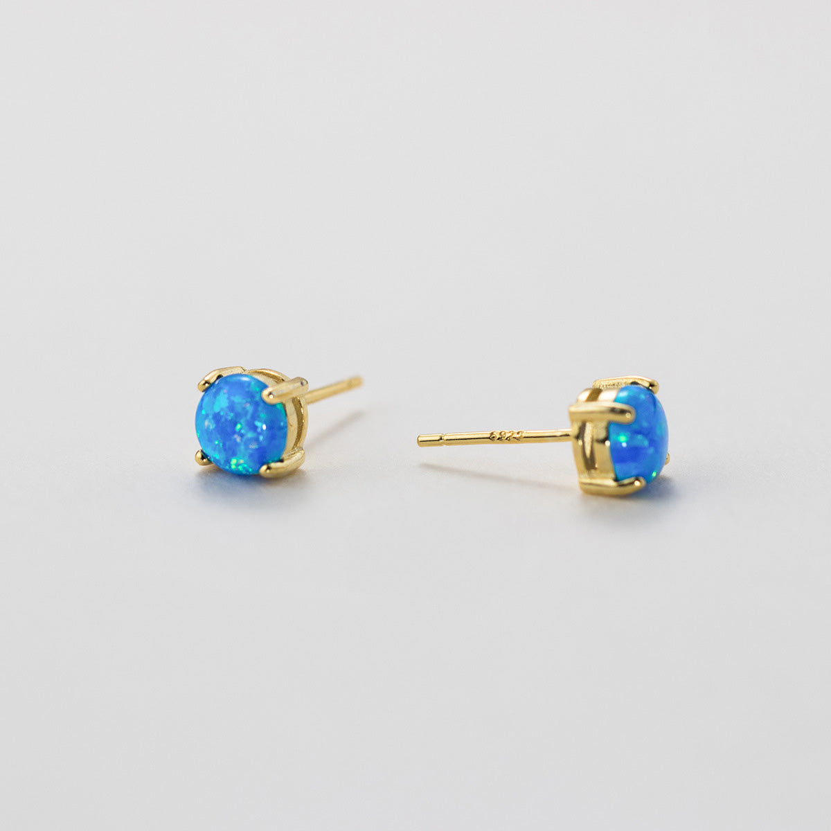 ocean blue Opal Stud Earrings in gold 925 sterling silver