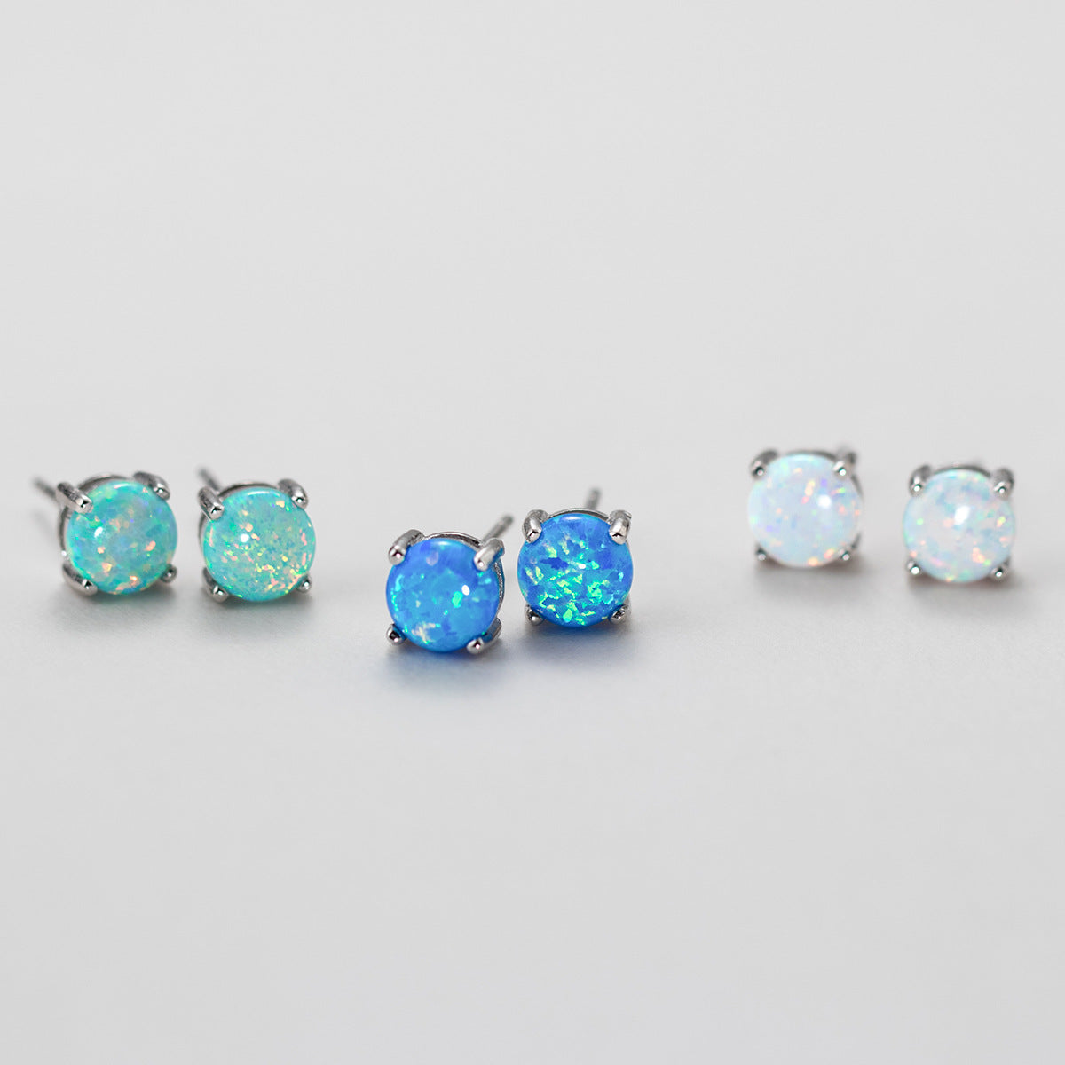 light blue, ocean blue, white Opal Stud Earrings in 925 sterling silver JR fashion