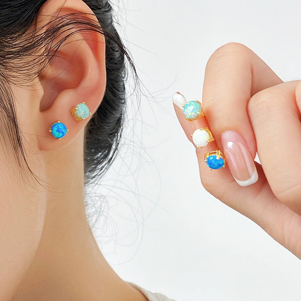 3 colors Opal Stud Earrings in sterling silver