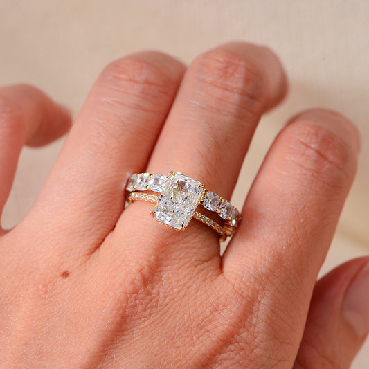 Wholesale Taylor Swift Wedding Ring Inspired Jewelry Radiant Cut CZ Engagement Ring and Stackable Eternity Band