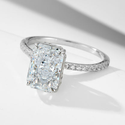 Taylor Swift Inspired Engagement Ring Set Wholesale Radiant Cut Cubic Zirconia Ring in White Gold 925 Sterling Silver
