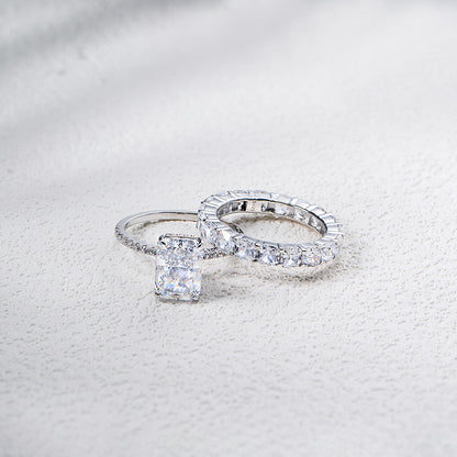 Wholesale Silver Engagement Rings Taylor Swift Inspired Radiant Cut CZ Ring and Eternity Band for Wedding Jewelry