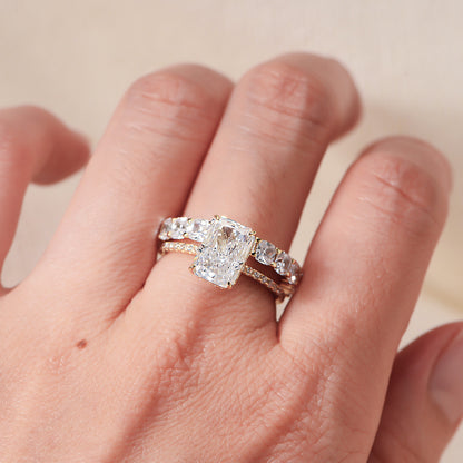 Wholesale Taylor Swift Wedding Ring Inspired Jewelry Radiant Cut CZ Engagement Ring and Stackable Eternity Band