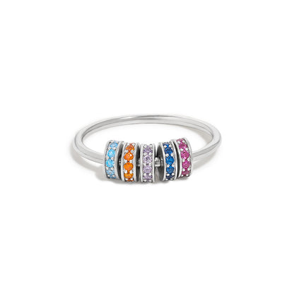 925 Sterling Silver Multi-Color Rotating colorful Crystal Beads Ring wholesale jewelry JR fashion