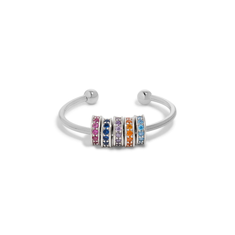 925 Sterling Silver Multi-Color Rotating colorful Crystal Beads adjustable Ring wholesale jewelry JR fashion