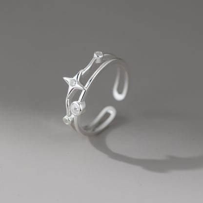 S925 sterling silver North Star ring featuring sparkling zircon stone accents