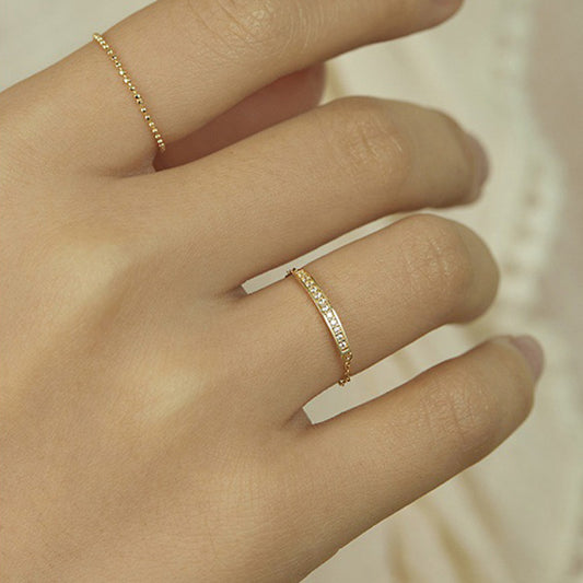 Minimalist S925 sterling silver adjustable stacking ring with zircon stones