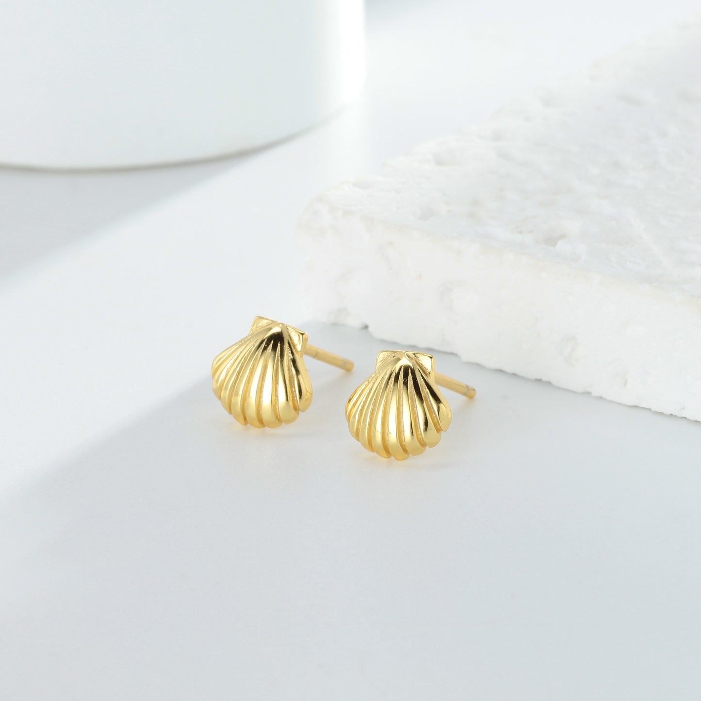shell stud earrings gold 925 sterling silver minimalist jewelry