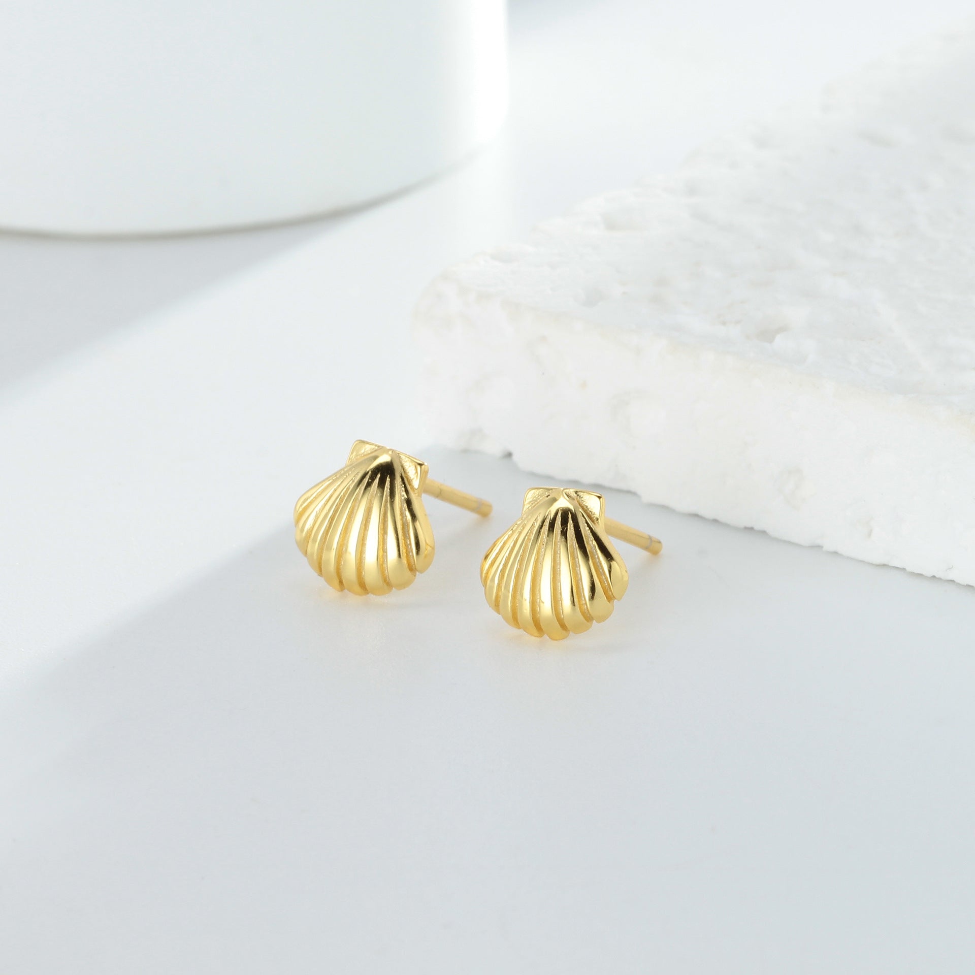 shell stud earrings gold 925 sterling silver minimalist jewelry