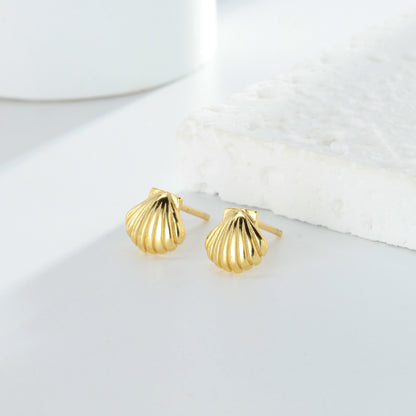 shell stud earrings gold 925 sterling silver minimalist jewelry