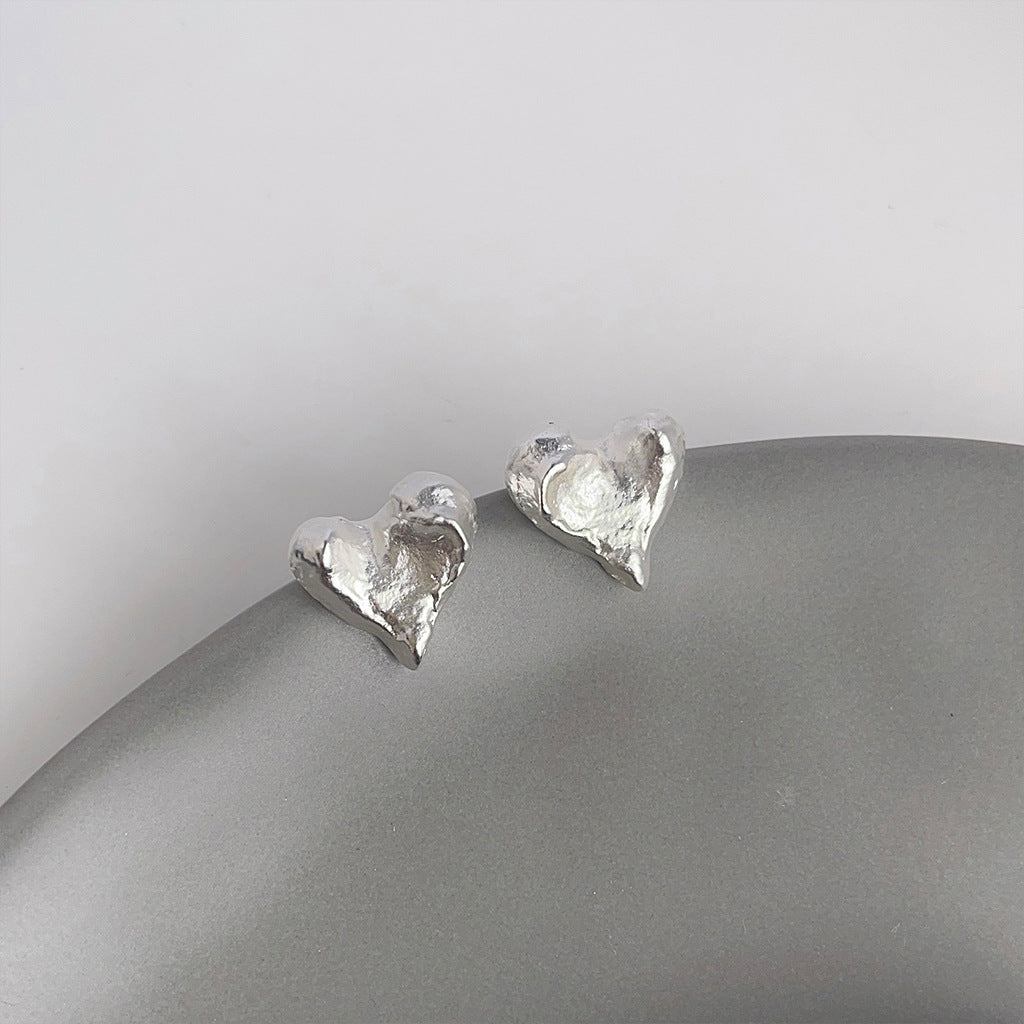 Silver heart stud earrings brass jewelry wholesale bulk fashion accessories
