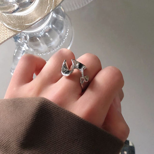 Brass Jewelry Wholesale Silver Adjustable Rings for Women Abstract Design Set of 5