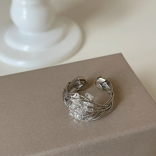 Silver Crystal Wire Wrapped Adjustable Ring Brass Jewelry Wholesale for Women
