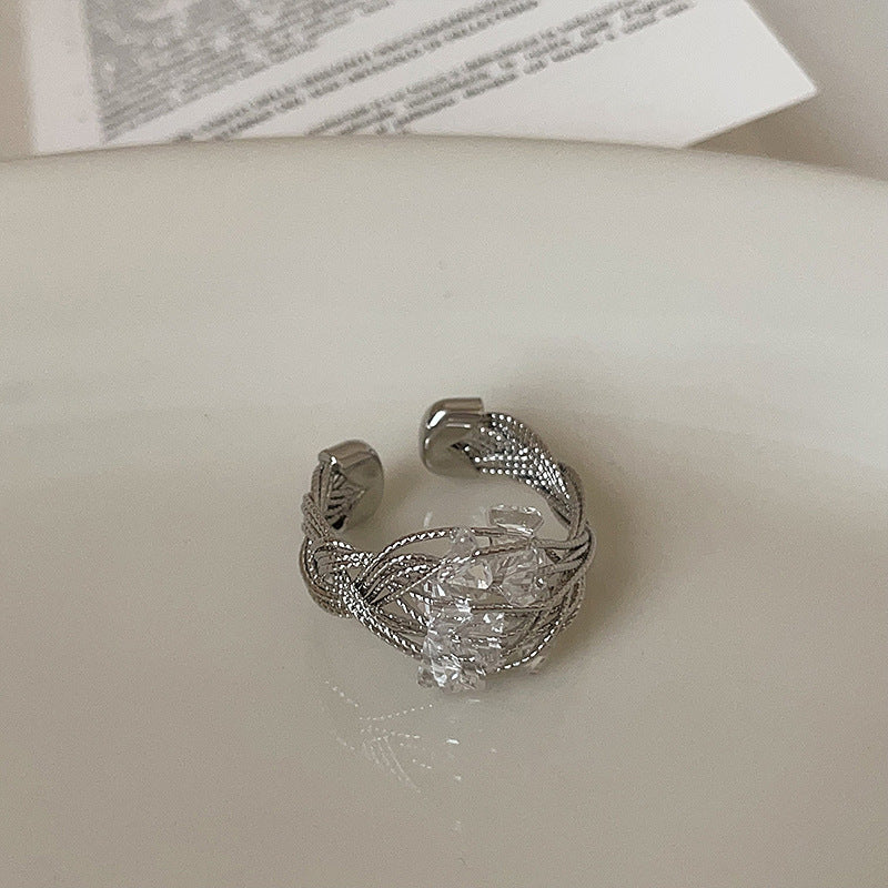 Silver Crystal Ring Adjustable Wire Wrapped Style Brass Jewelry Bulk Wholesale