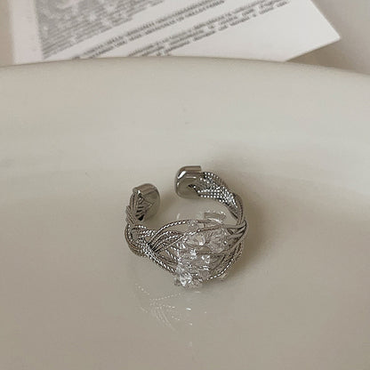 Silver Crystal Ring Adjustable Wire Wrapped Style Brass Jewelry Bulk Wholesale