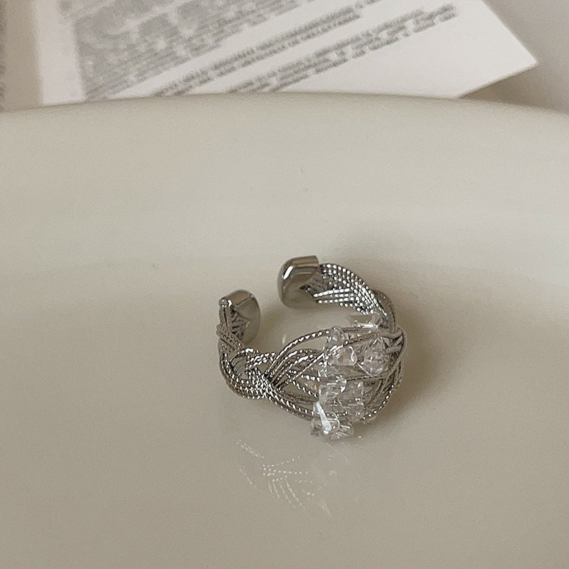 Wholesale Wire Wrapped Rings Silver Crystal Adjustable Jewelry Bulk Set