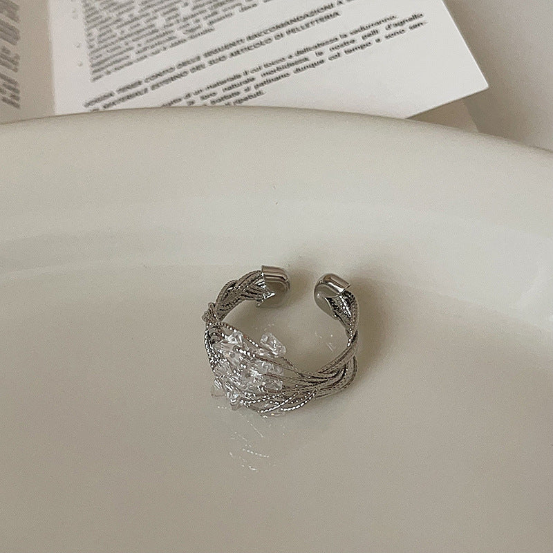 Brass Jewelry Wholesale Silver Adjustable Ring with Crystal Wire Wrapped Design