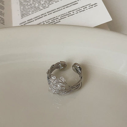 Brass Jewelry Wholesale Silver Adjustable Ring with Crystal Wire Wrapped Design