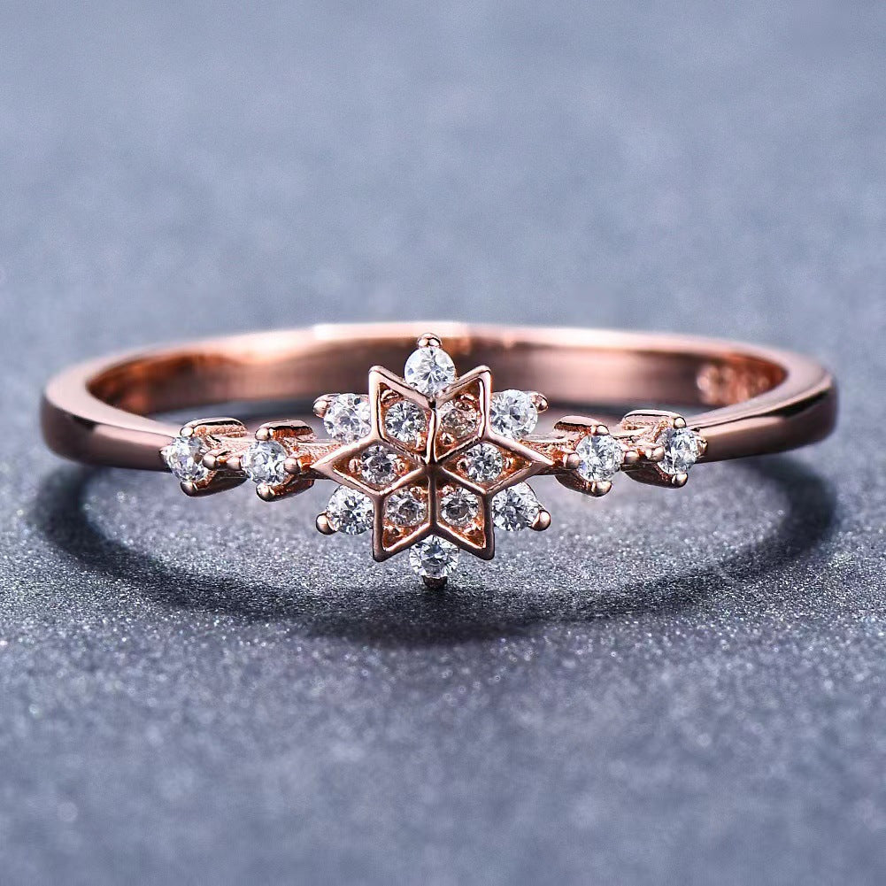 rose gold Snowflake Rhinestone Ring