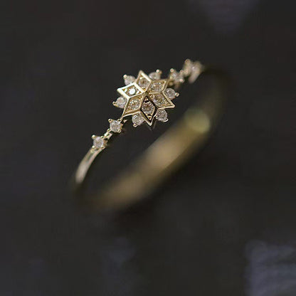 gold Snowflake Rhinestone Ring