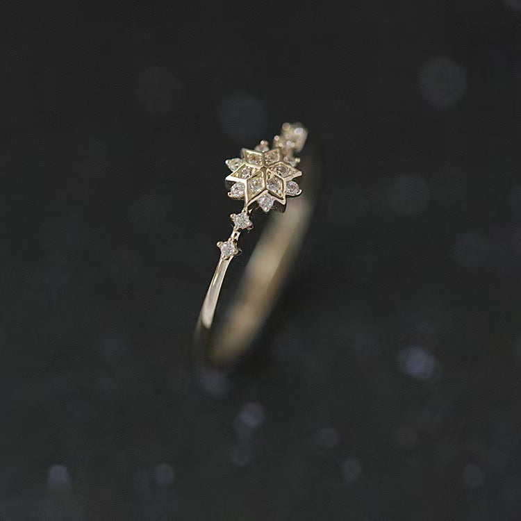 gold Snowflake Rhinestone Ring 925 sterling silver JR fashion