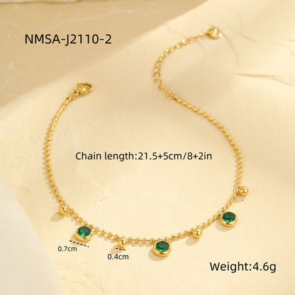 Wholesale 5 Piece Stainless Steel Cubic Zirconia Anklet Set Beach Fashion