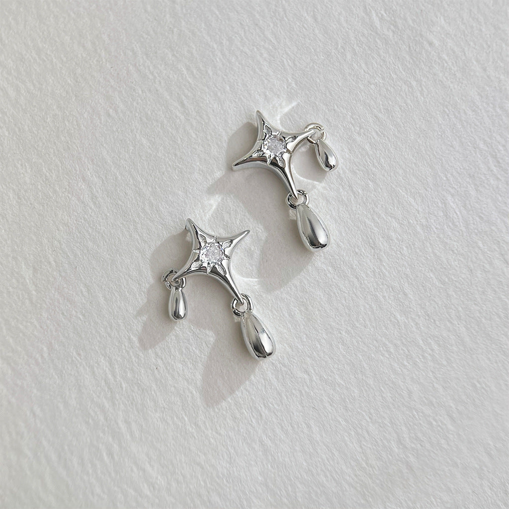 Silver Star Drop Earrings with zircon details 925 silver needle elegant dangle earrings brass jewelry wholesale