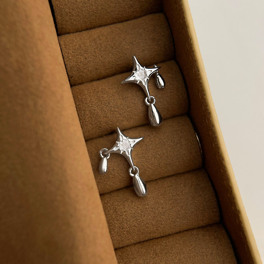 Designer fashion Star Drop Earrings CZ stones silver needle brass jewelry wholesale dangle earrings for women