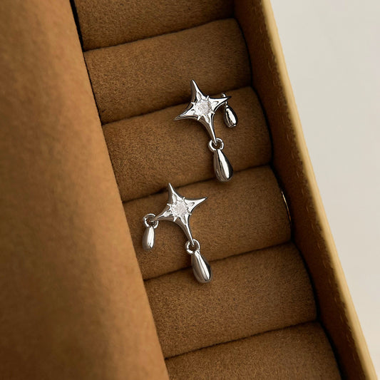 Designer fashion Star Drop Earrings CZ stones silver needle brass jewelry wholesale dangle earrings for women