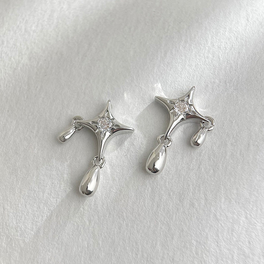 Trendy Star Drop Earrings CZ zircon accents 925 silver needle minimalist fashion brass jewelry wholesale