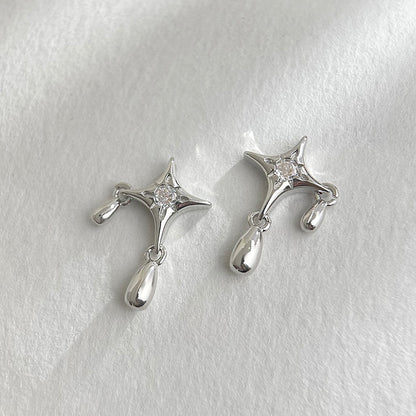 Trendy Star Drop Earrings CZ zircon accents 925 silver needle minimalist fashion brass jewelry wholesale