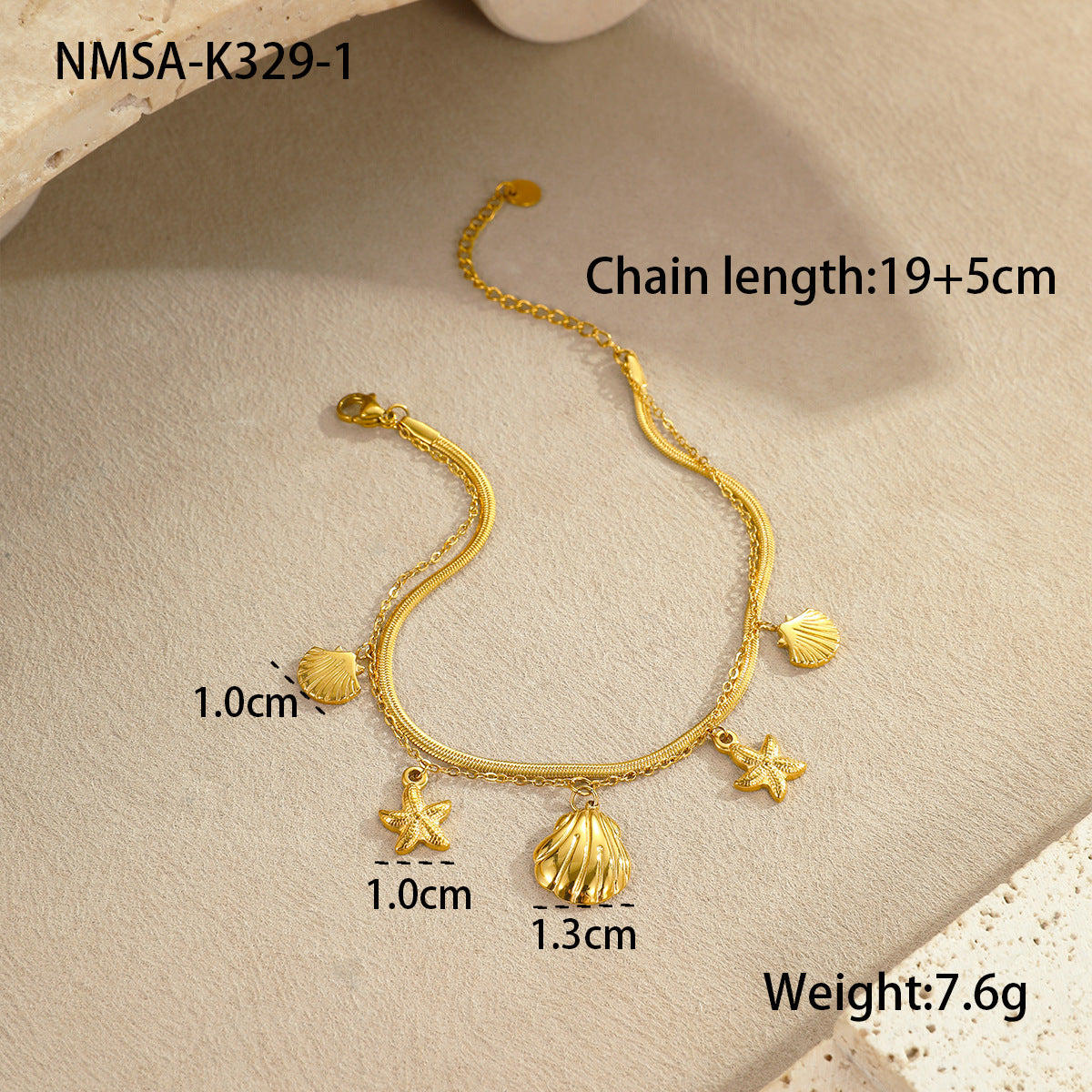 Wholesale 5 Piece Stainless Steel Starfish Shell Anklet Set Summer Beach