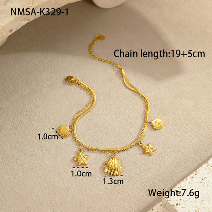 Wholesale 5 Piece Stainless Steel Starfish Shell Anklet Set Summer Beach