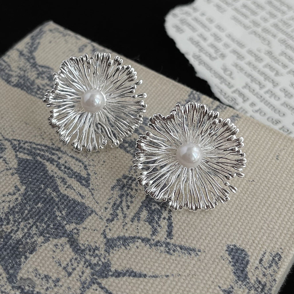 Pearl center statement floral earrings, fashion earrings for women brass jewelry wholesale