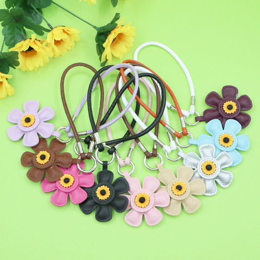 Sunflower PU Leather Keychain with Tassel Bag Charm Cute Gift Accessory Wholesale (5 pcs)