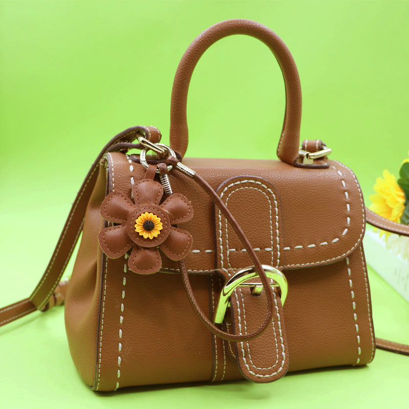Sunflower PU Leather Keychain with Tassel Bag Charm Cute Gift Accessory Wholesale (5 pcs)