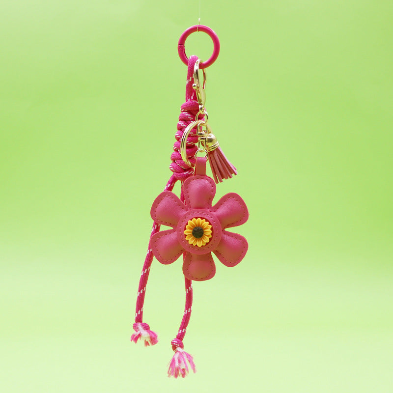 Sunflower PU Leather Keychain with Tassel Bag Charm Cute Gift Accessory Wholesale (5 pcs)