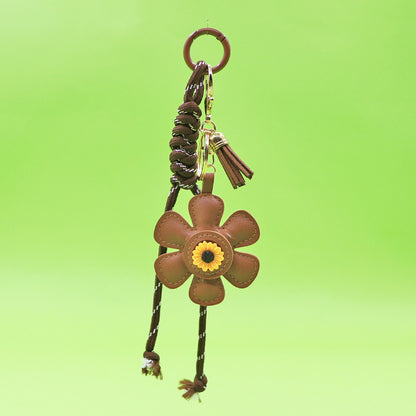 Sunflower PU Leather Keychain with Tassel Bag Charm Cute Gift Accessory Wholesale (5 pcs)