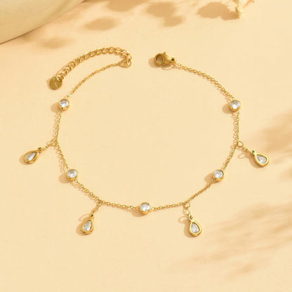Wholesale 5 Piece Stainless Steel Cubic Zirconia Teardrop Anklet Set Elegant