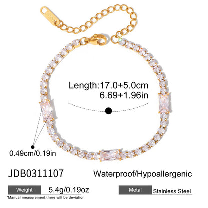 Gold plated tennis bracelet with baguette stone accents stainless steel wholesale