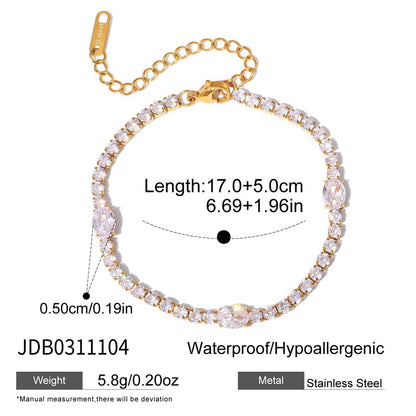 Gold plated tennis bracelet with oval stones stainless steel wholesale jewelry